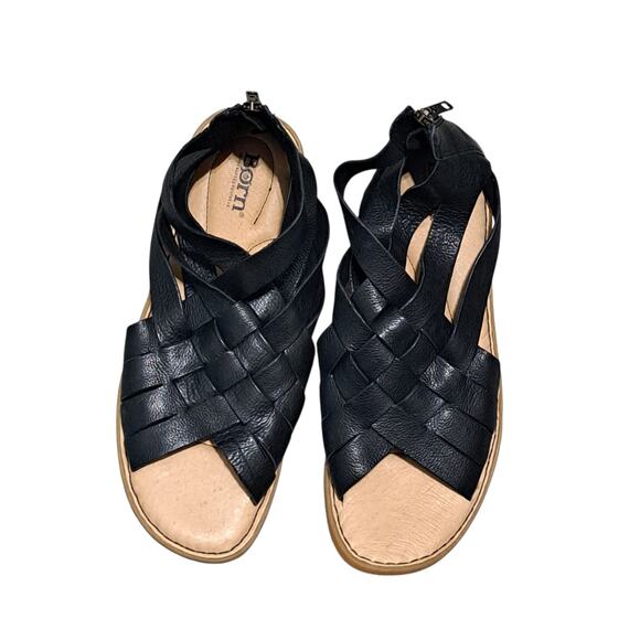 Born Iwa Woven Moto Boho Leather Sandal Rubber Soles Size 9 Black - Picture 2 of 11